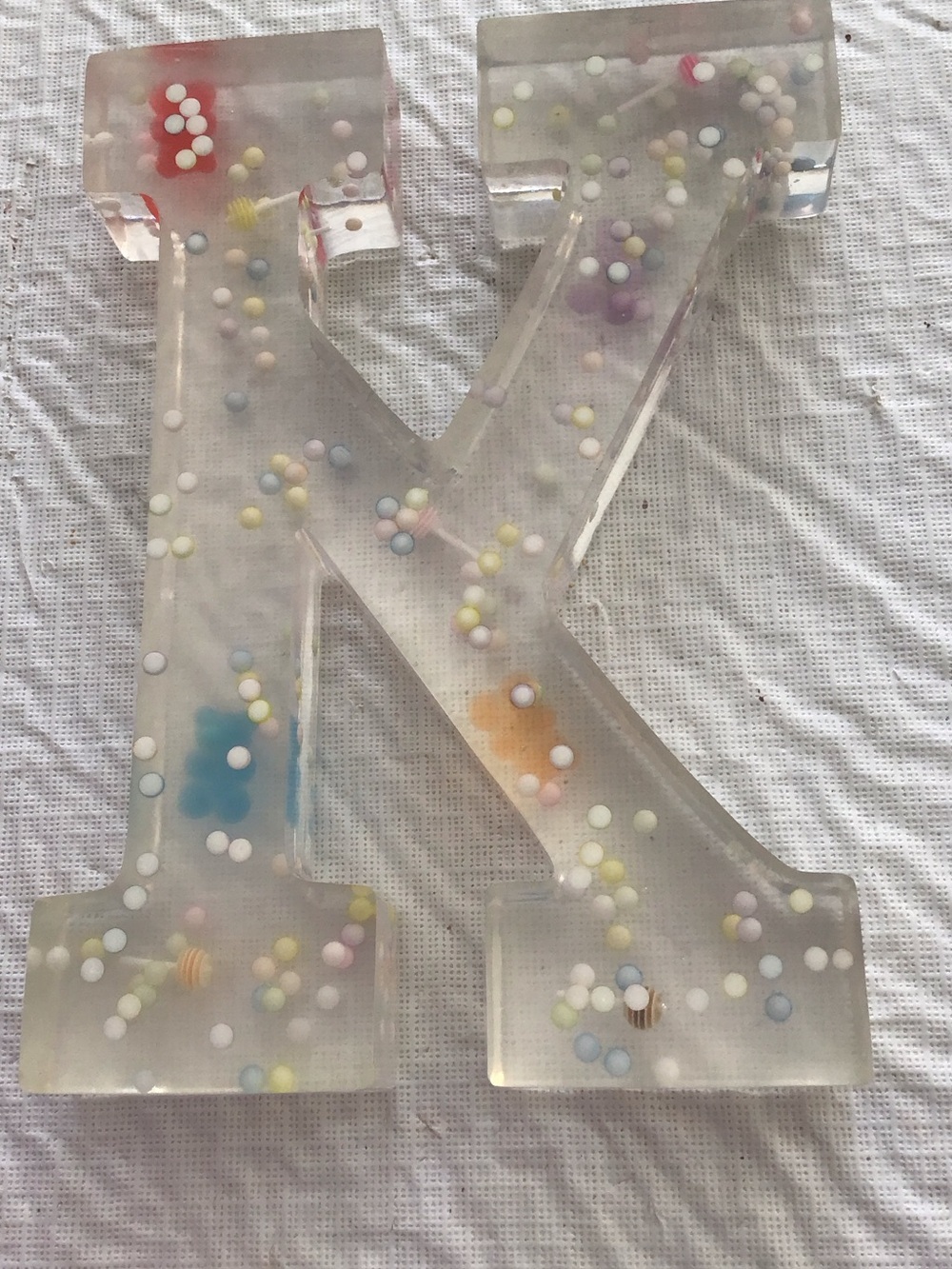 Clear Resin Letter 'K' with Colorful Confetti
